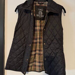 LL Bean Women's Vest 284357 Black with Plaid and Green Corduroy Size Xsmall